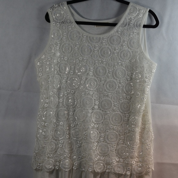 Simply Couture white sequin lace top SZ L - Picture 1 of 6